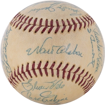 1957 Brooklyn Dodgers Team Signed ONL Giles Baseball With 21 Signatures Including Campanella & Alston - No Clubhouse (JSA)